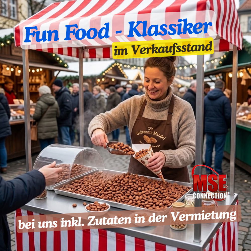 Fun Food Stand Mandeln mieten mit Zubehör und Mandelblech