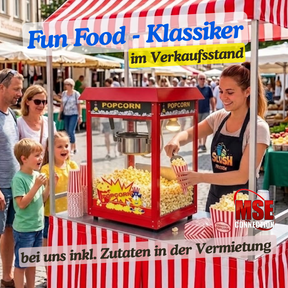 Fun Food Stand Popcorn mieten mit Zubehör und Maschine
